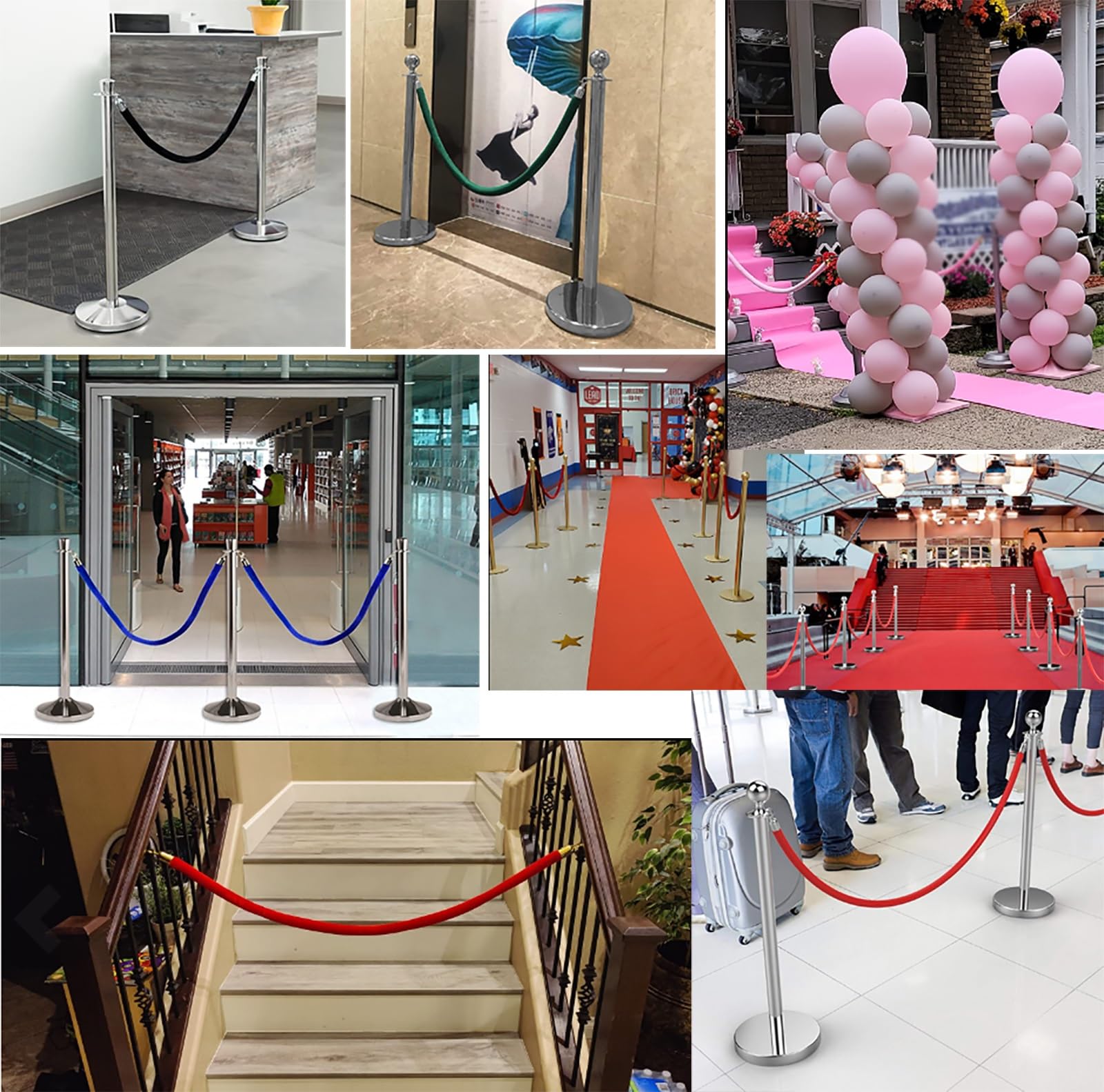Cuerda de alta calidad con gancho en D, paquete de 4 unidades para control de multitudes, divisor de cola de tráfico, cuerdas colgantes comerciales moradas de 1 m