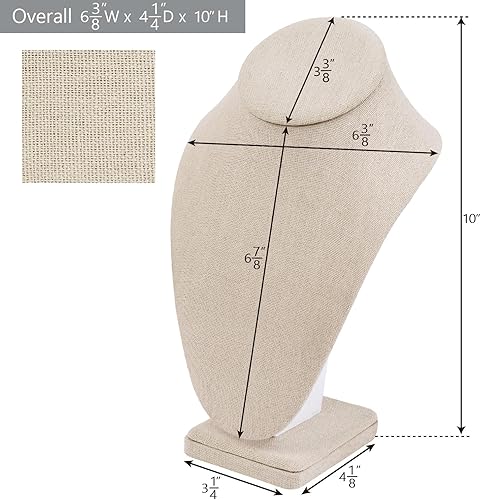 Miniatura 2 de MOOCA Cadena de madera cubierta de lino, soporte de exhibición de busto de joyería, collar de maniquí, collar de exhibición, collar de maniquí,