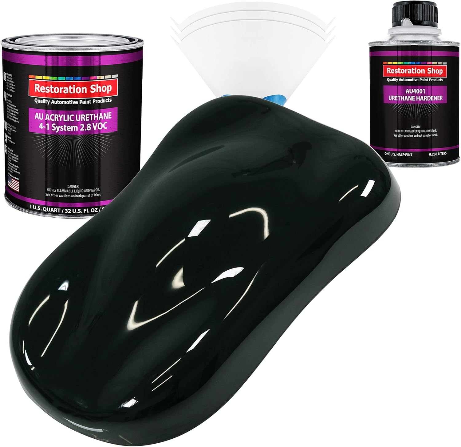 Restoration Shop - Rock Moss Green Acrylic Urethane Auto Paint - Complete Quart Paint Kit - Professional Single Stage High Gloss Automotive, Car, Truck Coating, 4:1 Mix Ratio, 2.8 VOC