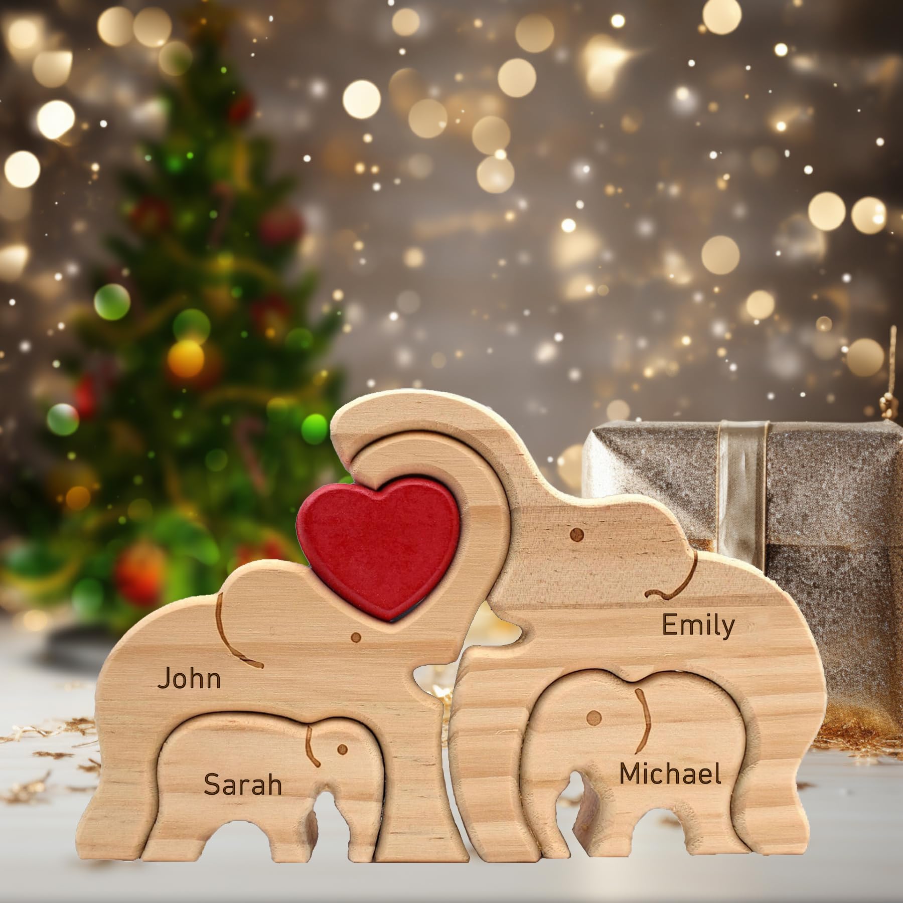 Personalized Wooden Bear Puzzle with 2-8 Family Name, Personalized Wooden Name Puzzle for Home Decoration, for Mother's Day, Father's Day, Christmas, House Warming Gifts (Style 8)