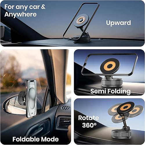 Miniatura 4 de Soporte magnético giratorio de 360 para teléfono, succión al vacío ultra fuerte con copa ajustable, uso en automóviles, gimnasio, espejos