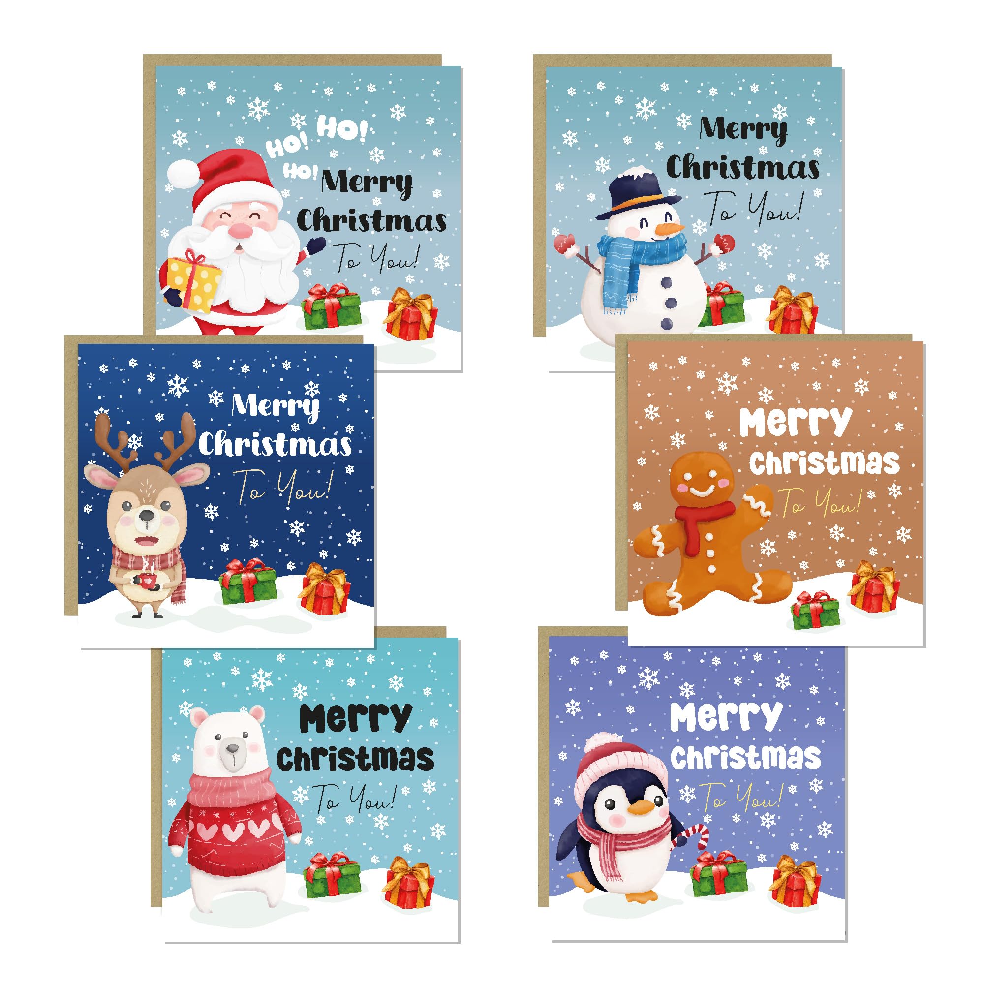 RED OCEAN Christmas Card Multipack For Kids Children Merry Christmas Cards For School Teachers Friends or Family 145x145mm With Kraft Envelopes