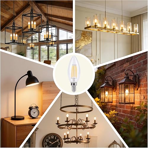 Miniatura 7 de KINUR Bombillas LED para candelabro E12 de 4 W (equivalente a 40 vatios), bombillas LED para lámpara de araña de 2700 K, luz blanca cálida, bombilla