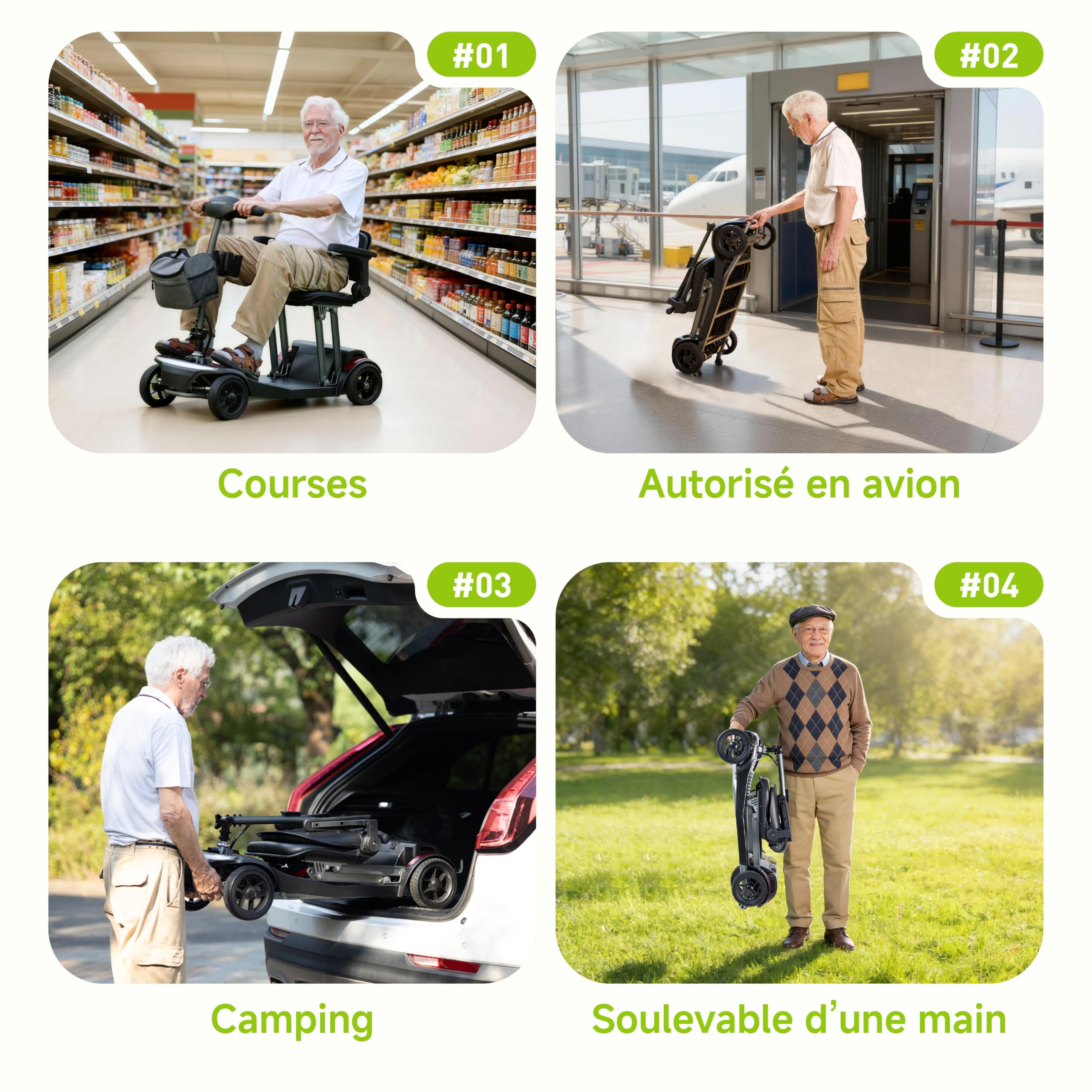 VEEFA Scooter Electrique 4 Roues, Construction Légère 20kg