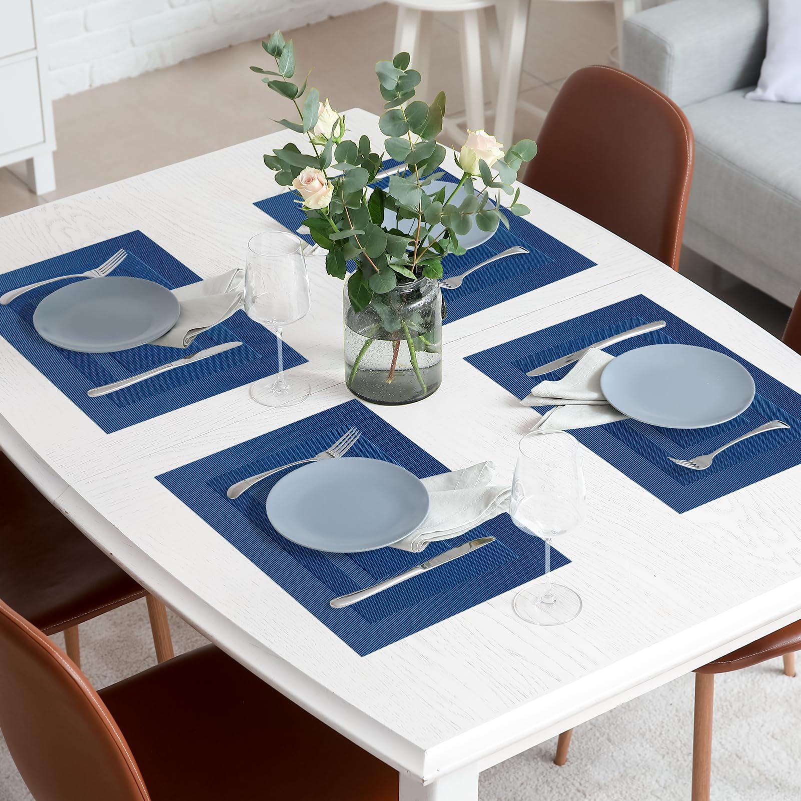 SUEH DESIGN Tovagliette Americane PVC 45 x 30cm Set 8 Pezzi Blu scuro