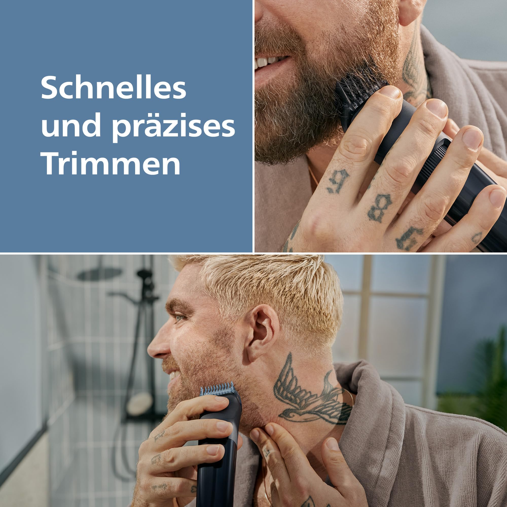 Philips Bartschneider 3000er-Serie – selbstschärfende Metallklingen, 40 Längeneinstellungen, Lift&Trim-Kamm, 100% wasserdicht, Akkuanzeige, USB-Ladegerät, Modell BT3660/15