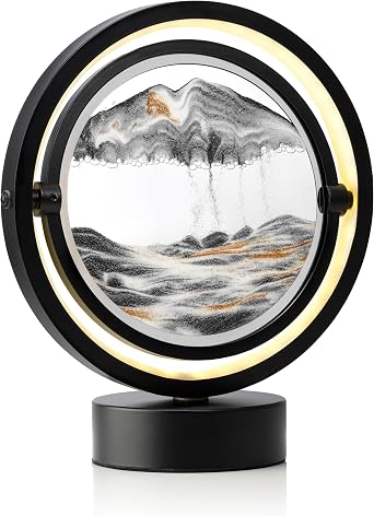 Auraglow-Auraglow LED Sandscape Table Touch Lamp - 3D Motion Sand Art Picture with 360 Rotation Circle Dimmable Light - Adjustable Color Temperatures - Black