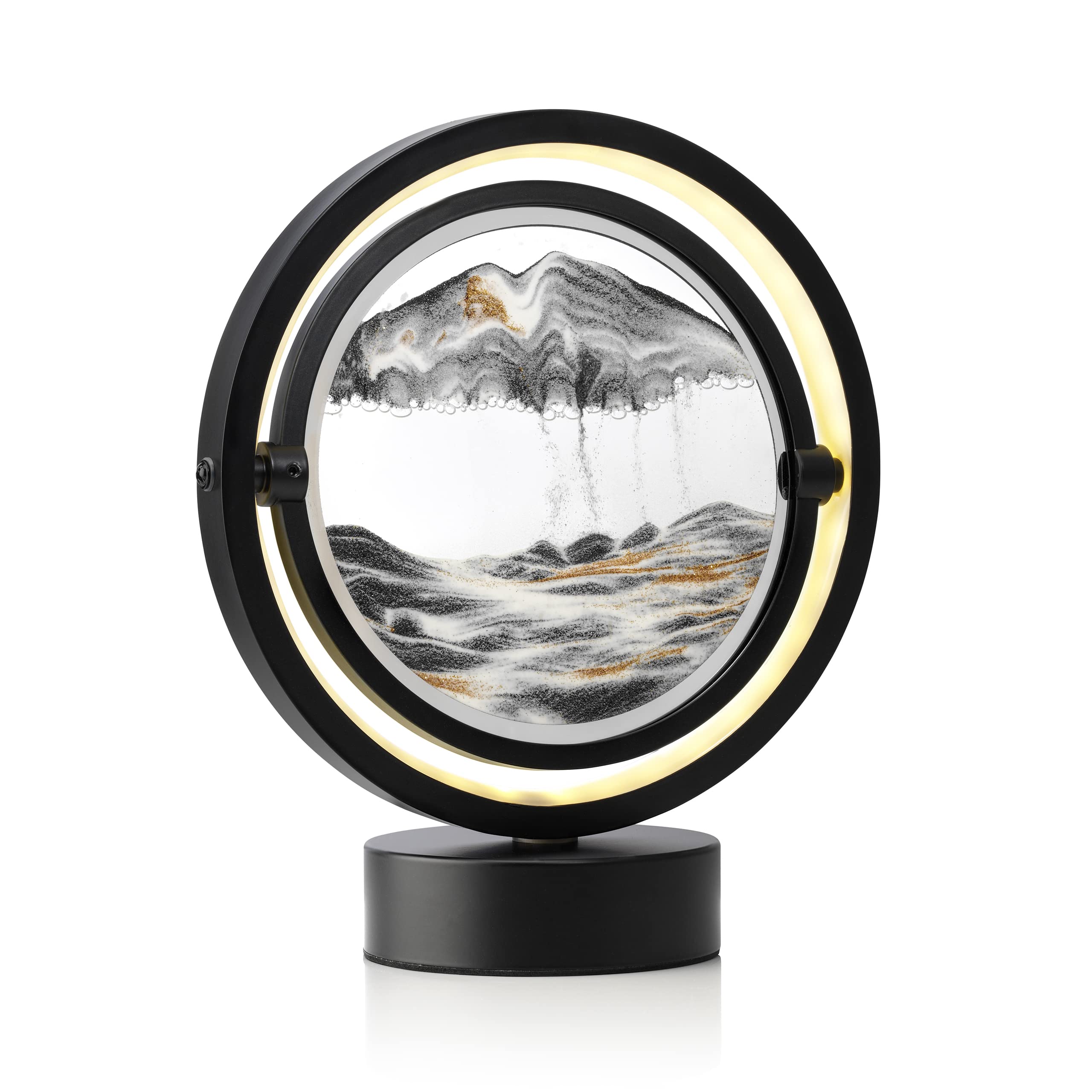 Auraglow Black Led Sandscape Table Touch Lamp - 3D Moving Sand Art Picture With 360° Rotation & Full Circle Dimmable Light - Adjustable Colour Temperatures