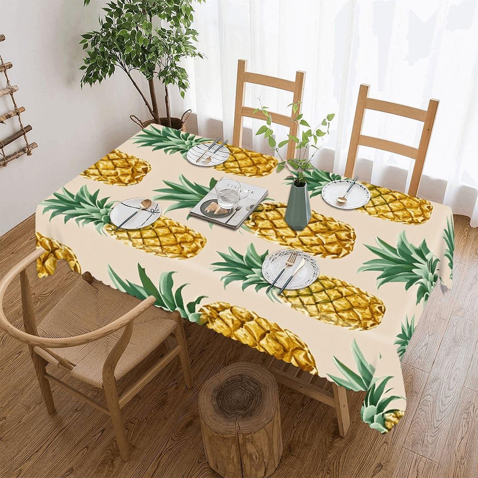 With Pineapple Pattern Tablecloth Rectangle Table Cloth Decorative Fabric Table Cover Waterproof Seasonal Table Cover Wrinkle Resistant Washable Table Cloth for Party Picnic Dinner Decor 60"x120"