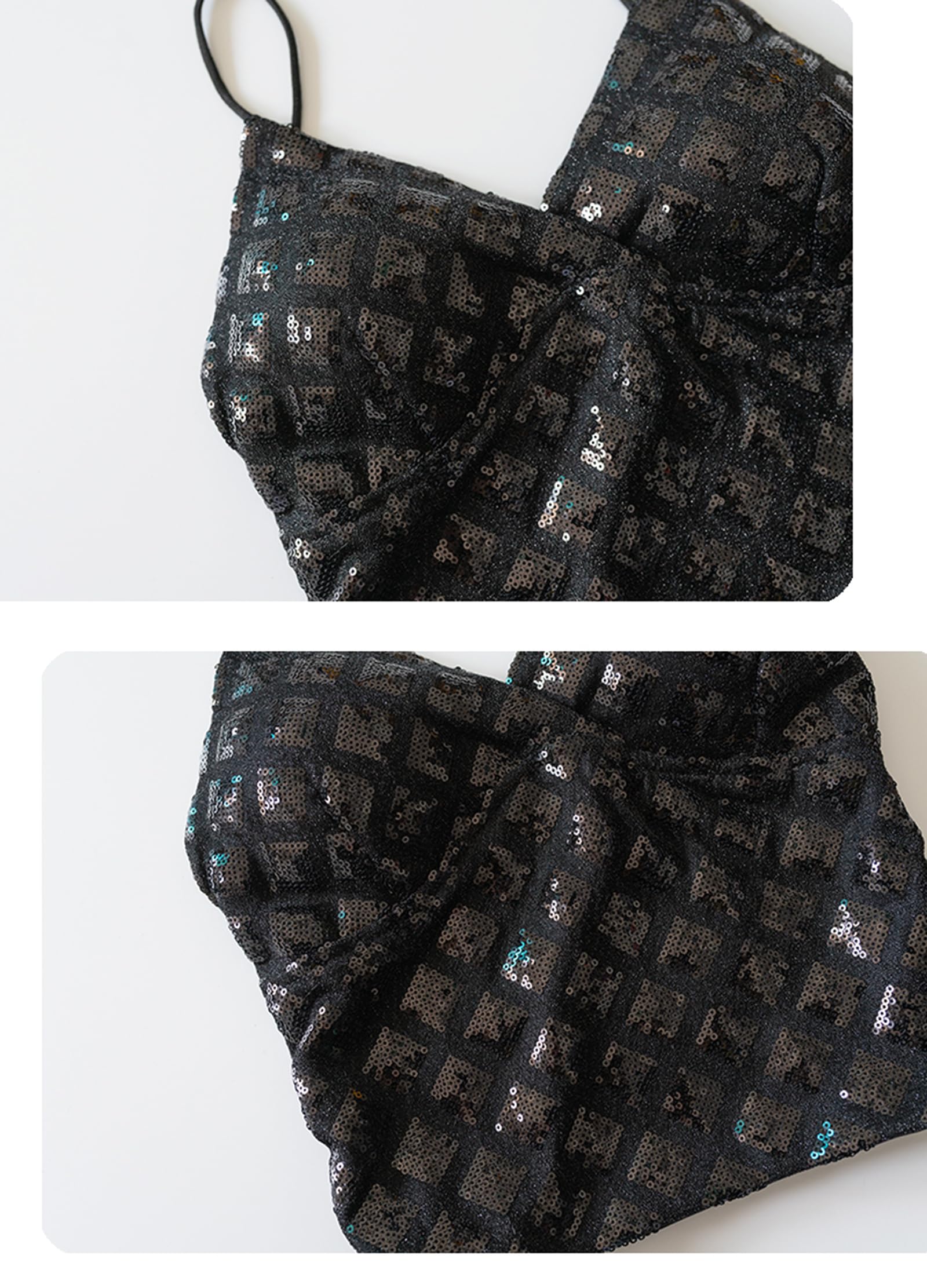 Per donna Con paillettes brillanti canotta Top con elastico a pieghe Feste Festa Glitter Discoteca Sparkle Cami Top
