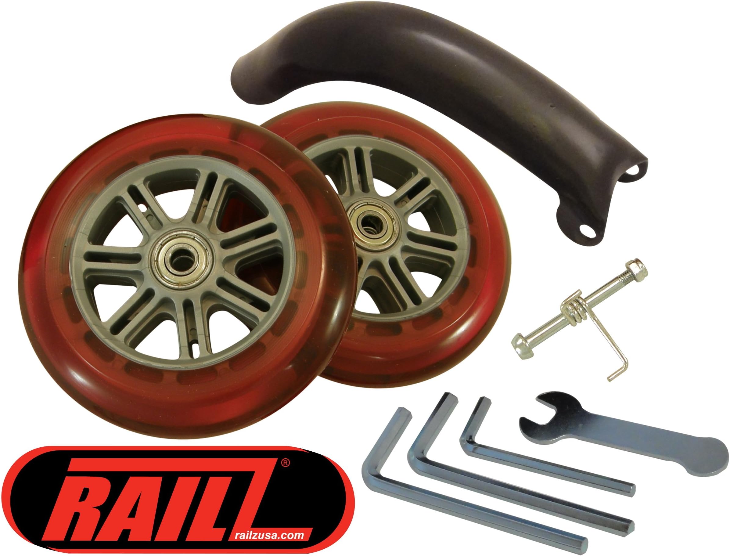 Razor & RAILZ Scooter Replacement Wheels Set & Brake Kit, Ultra Smooth Bearings, Easy Installation (Red, 100mm)