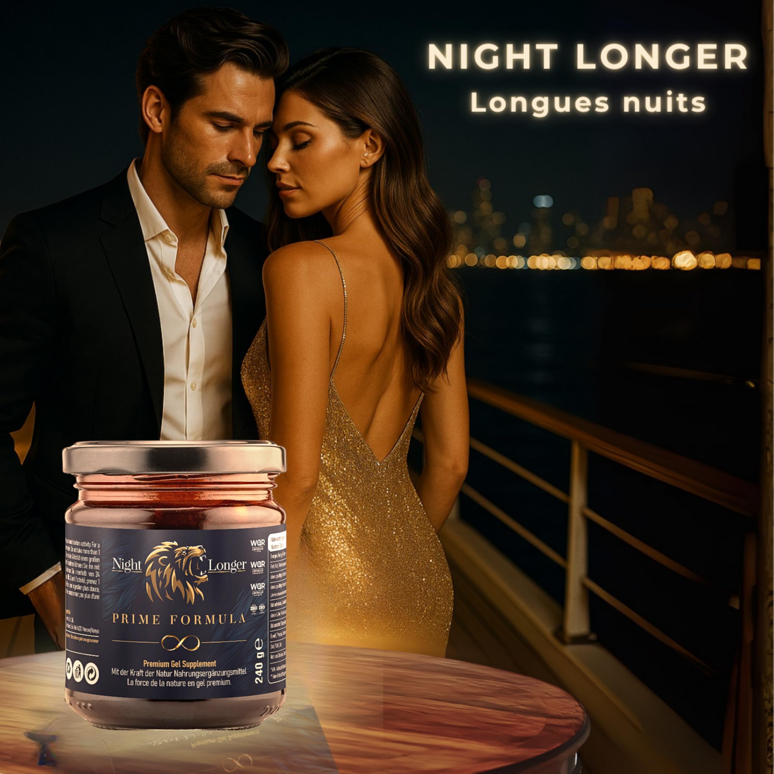 Night Longer Prime Formula Miel Afrodisac Homme, 240g Miel Effet Immédiat, Extra Fort pour Hommes Actifs
