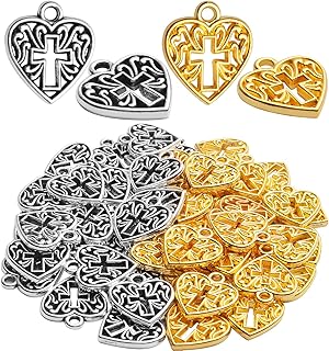 50pcs 16mm Alloy Heart Cross Charms Hollow Love Heart Charms Tibetan Heart Charms Jewelry Charms Pendant for DIY Jewelry Making Crafts Making