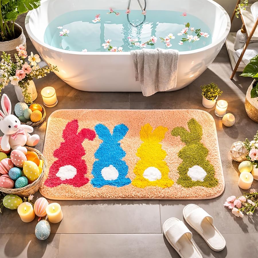 Percozzi Easter Bunny Bathroom Rug Spring Tufted Non-Slip Water Absorbent Bath Rug for Bathroom Shower Tub Kitchen Area Rug Decorations - image 8
