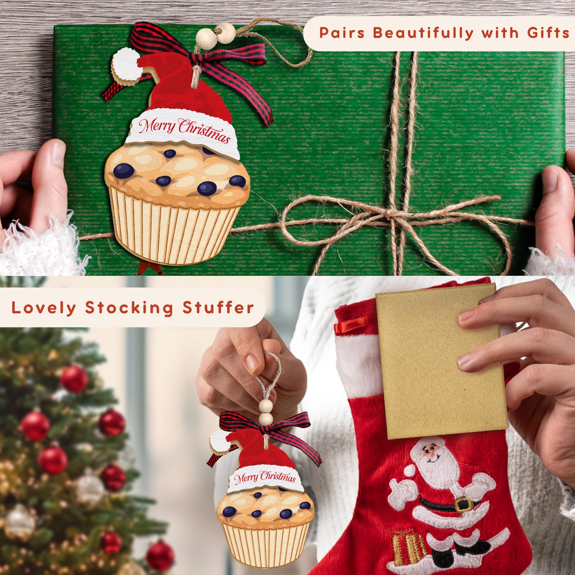 TUMSHANIP Muffin-Ornamente – Muffin-Weihnachtsschmuck – Bäckerei-Kuchen-Ornamente für Weihnachtsbaum – Heidelbeer-Schokoladenpfanne Lebensmittelgeschenke – Dessert-Liebhaber Geschenke für Frauen