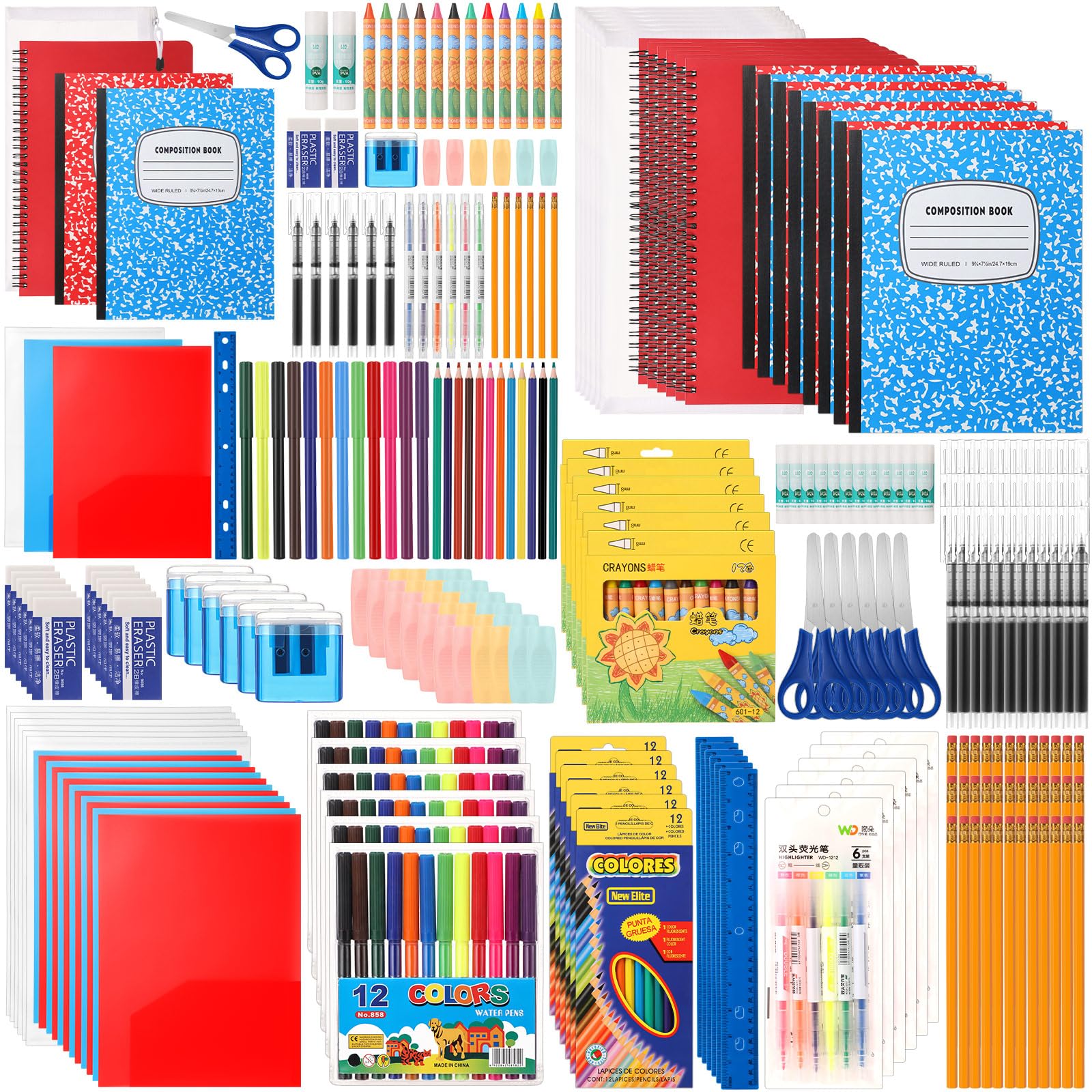 Gilprop 6-teiliges Schulbedarfsset, 47-teiliges vorgefülltes Schulgeschenk-Set | Back to School Supplies, Fit Primary Middle Bundle Essential Stuff Bulk, Pen Notebook Stationery Included, for Kid Girl Boy