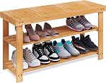 SMIBUY Banc de sac à chaussures en bambou, 3-Tier Étagère de rangement de l'organisateur de chaussures pour entrée Hallway Salle de bains Salon (naturel)
