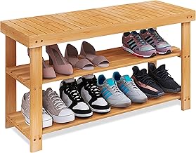 SMIBUY Bamboo Shoe Rack, 86 x 28.5 x 45.5 cm, 3 Tier Shoe Organizer for Entryway, Hallway, Bathroom, Living Room (Natural)