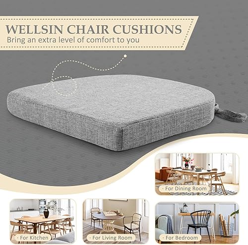 Miniatura 25 de Wellsin Chair Cushions for Dining Chairs 4 Pack - Kitchen Chair Cushions with Ties and Non-Slip Backing - Dining Chair Pads 16"X16"X2", Beige