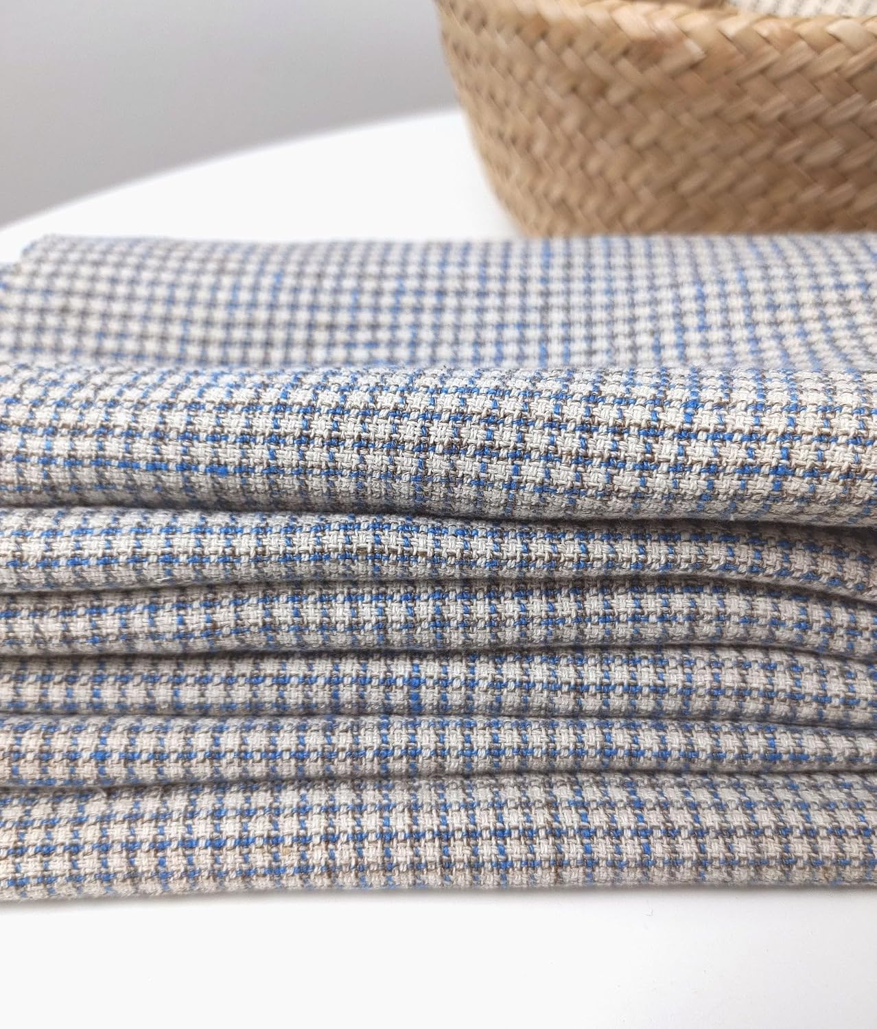 Linen Cotton Small Check Fabric Heavy Weight 7236 Blue