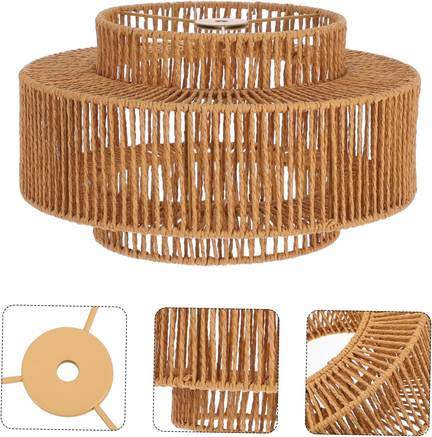 Rattan Lamp Shade Handwoven Minimalist Woven Light Fixture for Home Restaurant Soft Light Diffusion Easy Install Boho Style Tea Color