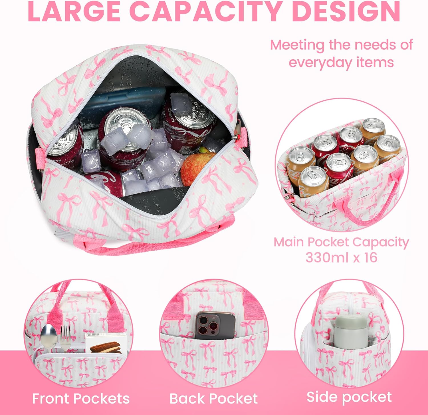 RLGPBON Cute Insulated Lunch Bags for Women and Teen Girls, Lunch Tote Bags Reusable Lunch Box, Large Capacity Cooler Tote Bag for Work Picnic or Travel - Image 4