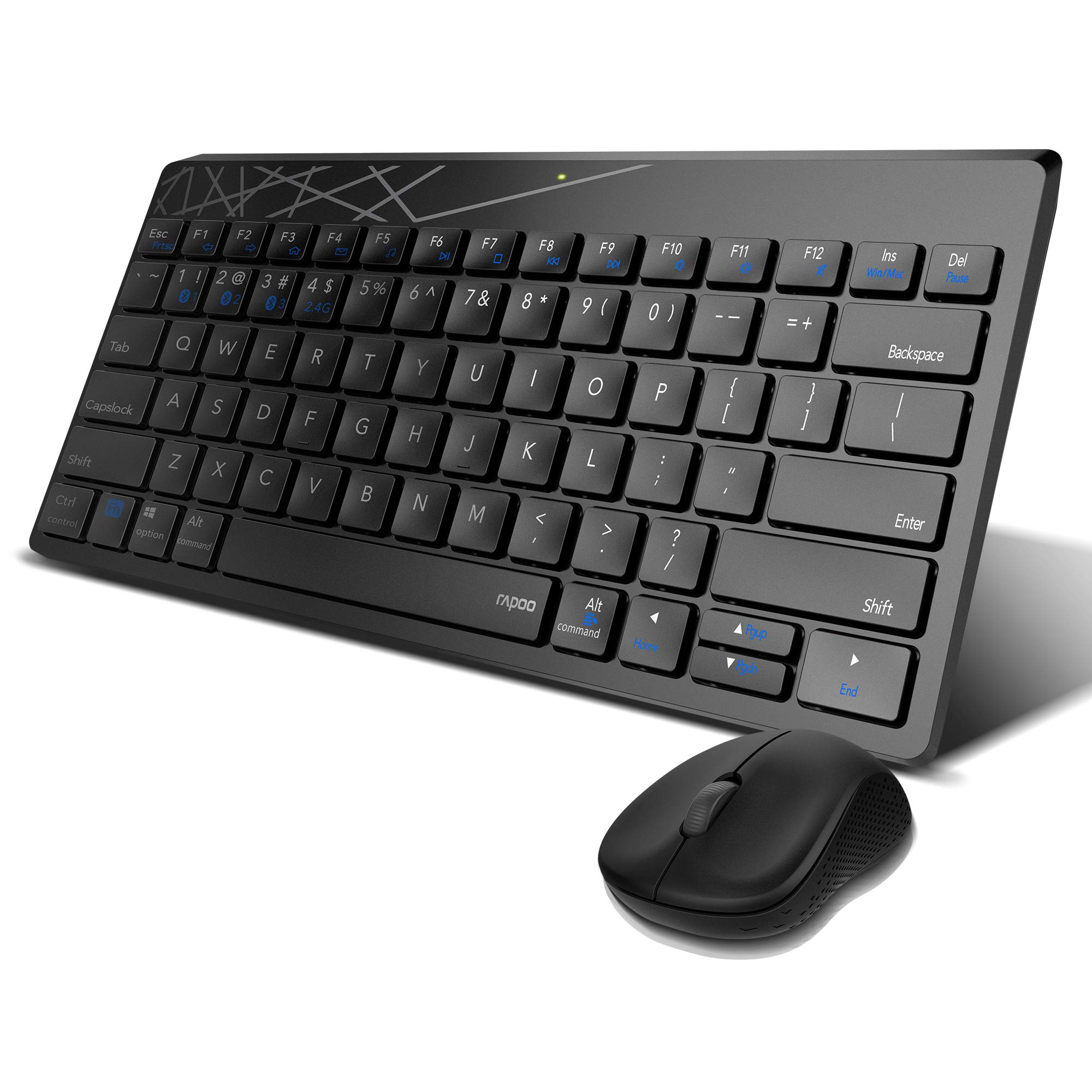 Rapoo 8000M Zestaw akcesoriów do Komputera, Klawiatura i Mysz Bezprzewodowa, Multi - Mode, Bezprzewodowy, Wireless, USB, 2,4 GHz, Bluetooth, Klawisze multimedialne, 1300 DPI, Czarny
