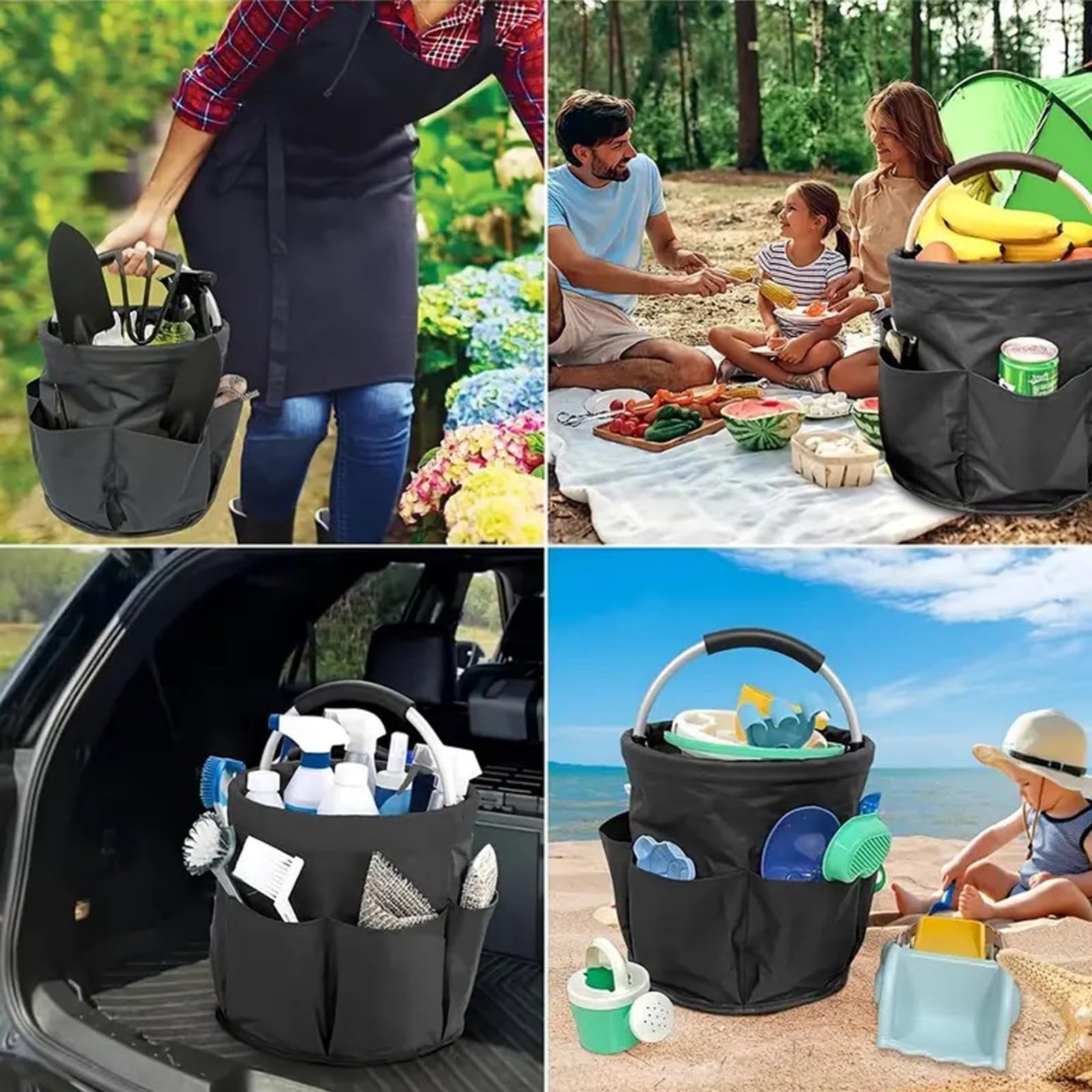 Cubstone 17L Putzmittel Organizer, Reinigungskorb Mit Griff, Gartentasche Mit 6 Taschen,Foldable Waterproof Cleaning Caddy für Innenbereich,Garten,Badezimmer,Camping(Black,A)