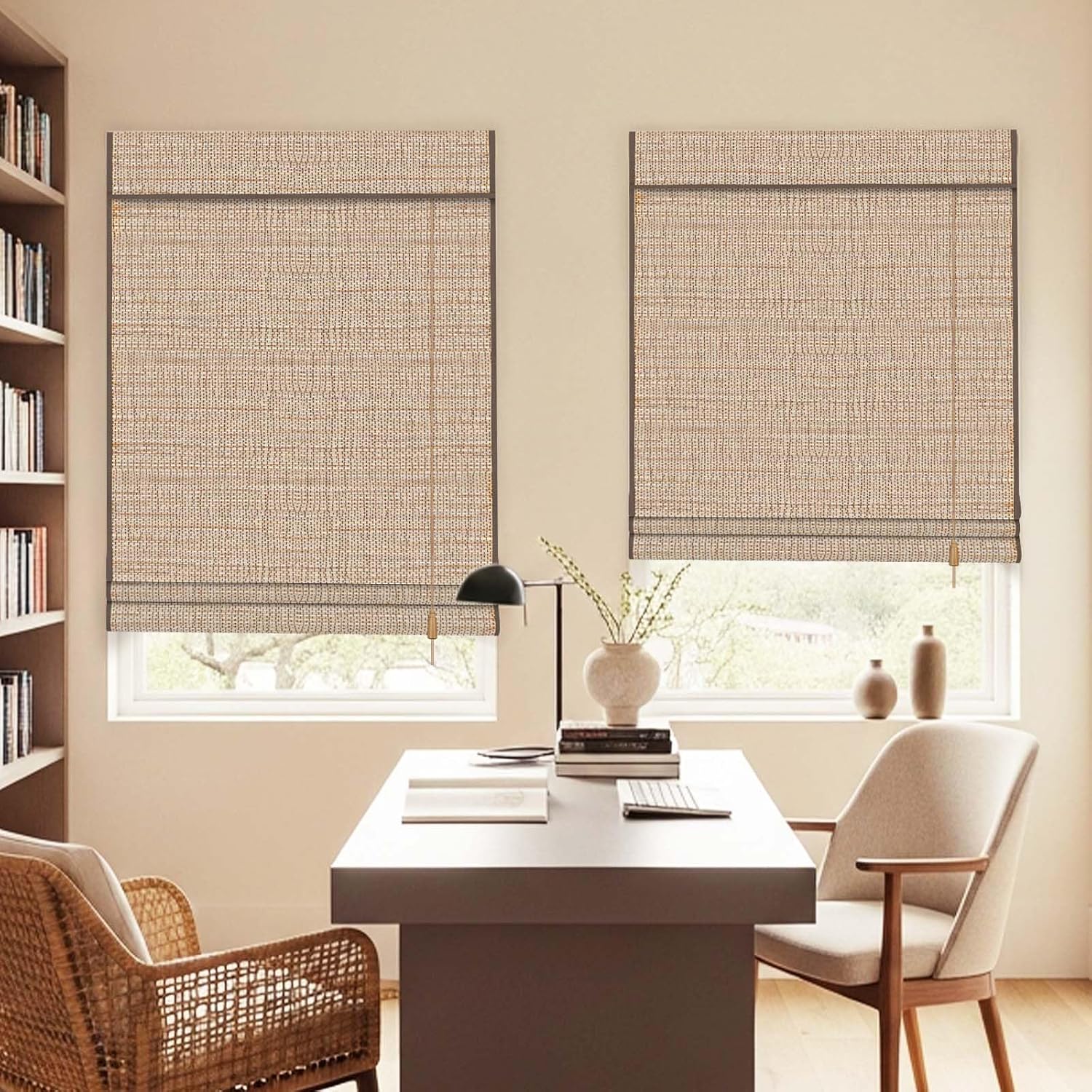 100% Ramie Custom Roman Shade, Light Filtering & Blackout Window Blind for Bedroom, Living Room, Indoor Windows, K-003
