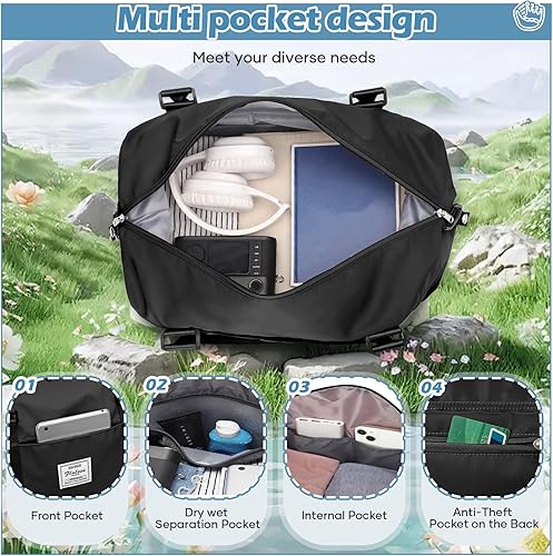 Miniatura 4 de Bolsa de viaje deportiva grande para gimnasio, bolsa de mano para mujer, bolsa de fin de semana, Negro -, Moda