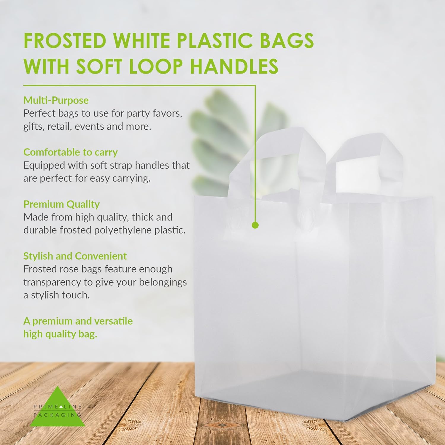 Prime Line Packaging White Plastic Bags with Handles, Small Frosted Bags for Boutique Use, Shopping, Business, Retail, Takeout Use, Bulk, 9x8x10, 100 Pack - Image 2
