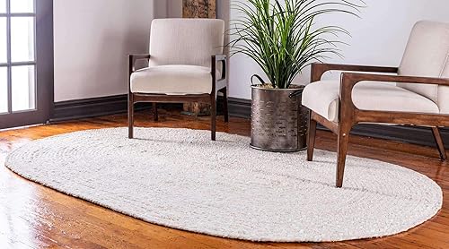 Miniatura 2 de Unique Loom Alfombra trenzada de la colección Chindi - Capa (3' 3" x 5' 1" ovalada, marfil  beige)