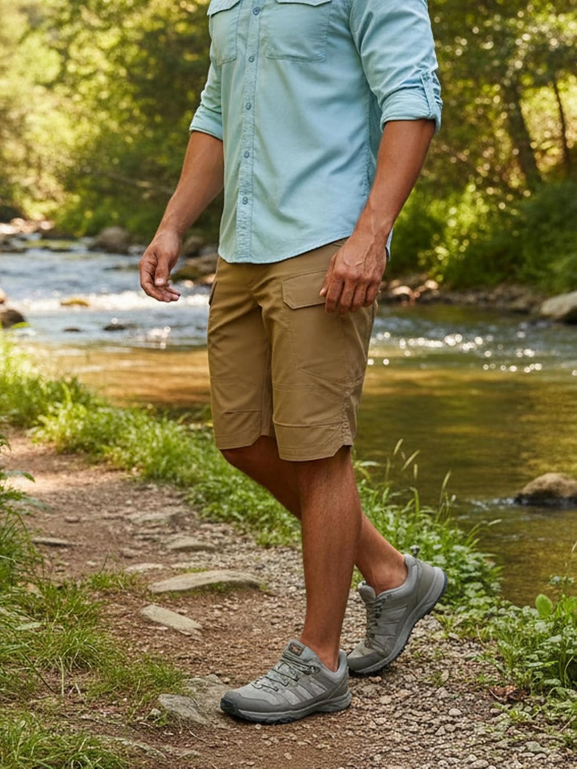 FLYFIREFLY Men's Cargo Hiking Shorts Water Resistant Quick Dry Tactical Work Shorts for Men with Multi Pockets(No Belt)