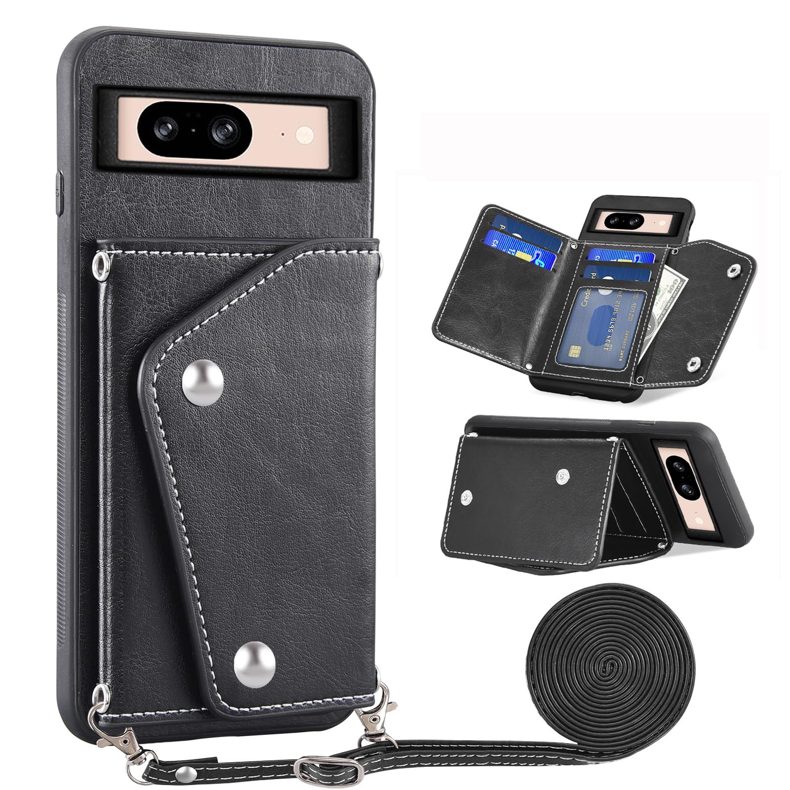 Housse cuir Google Pixel 8 antichoc avec béquille support et protège-écran - 8