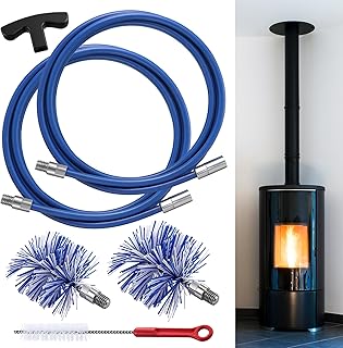 Dreyoo Pellet Stove Cleaning Brush Kit, 20 FT Flexible Steel Rod with 3" & 4" Brush Head, T Handle, Multi Purpose Flue Detail Cleaner, Nylon Stove Flue Pipe Kit for Pellet Furnace Exhaust Pipes