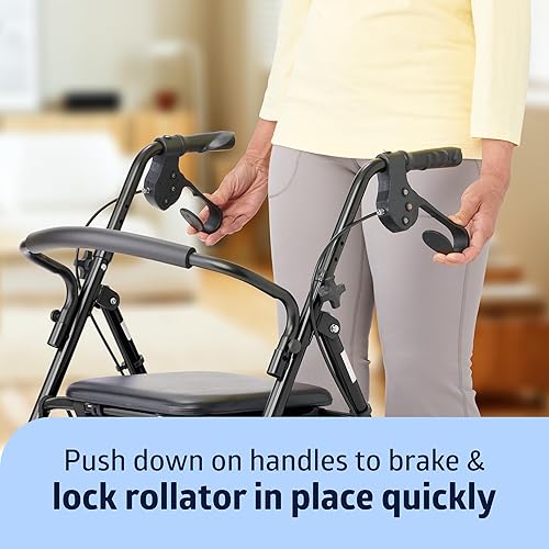 Miniatura 6 de Medline Caminador plegable de acero estándar con ruedas de 6 pulgadas negro