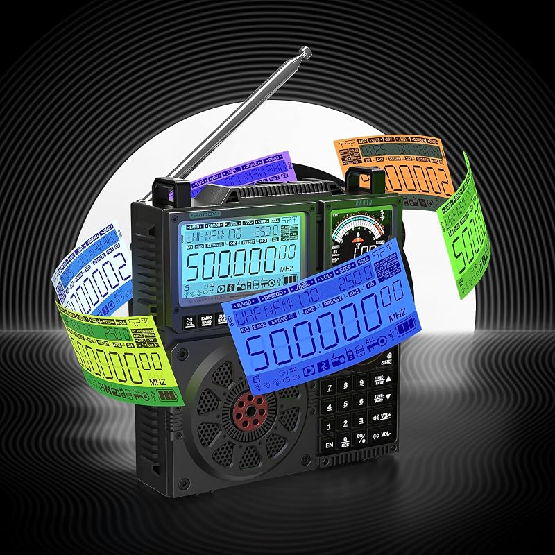 Radio portabil cu unde scurte Raddy RF919, recepție SSB AM FM VHF UHF AIR CB, tuner de antenă, 3 conectori de antenă, baterie de 5000 mAh, mufă pentru căști