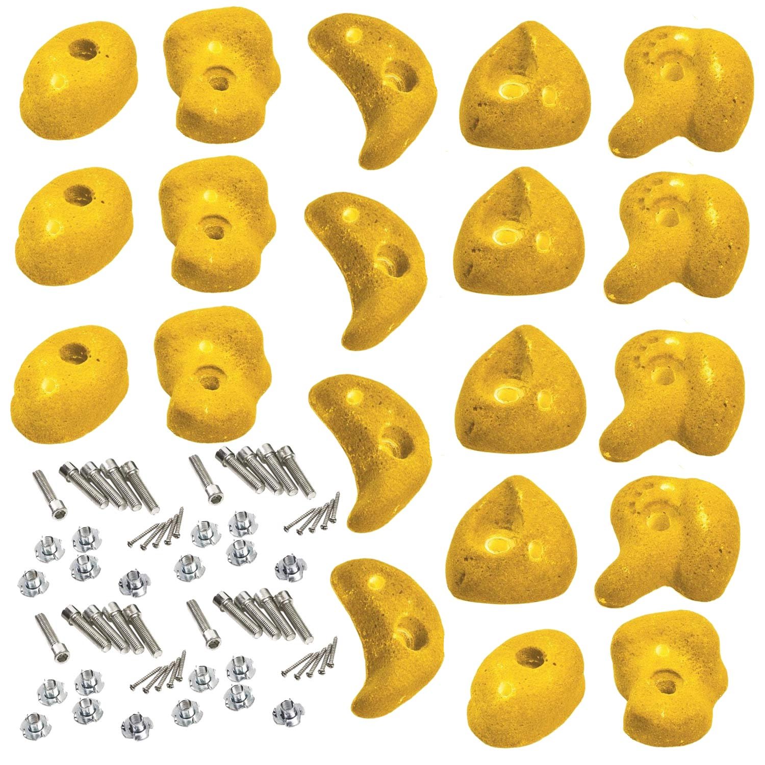 Garden Games 20 Pack of Premium Climbing Holds High Grip Steel Reinforced Polyresin with Stainless Steel Fixings (Yellow, 20)