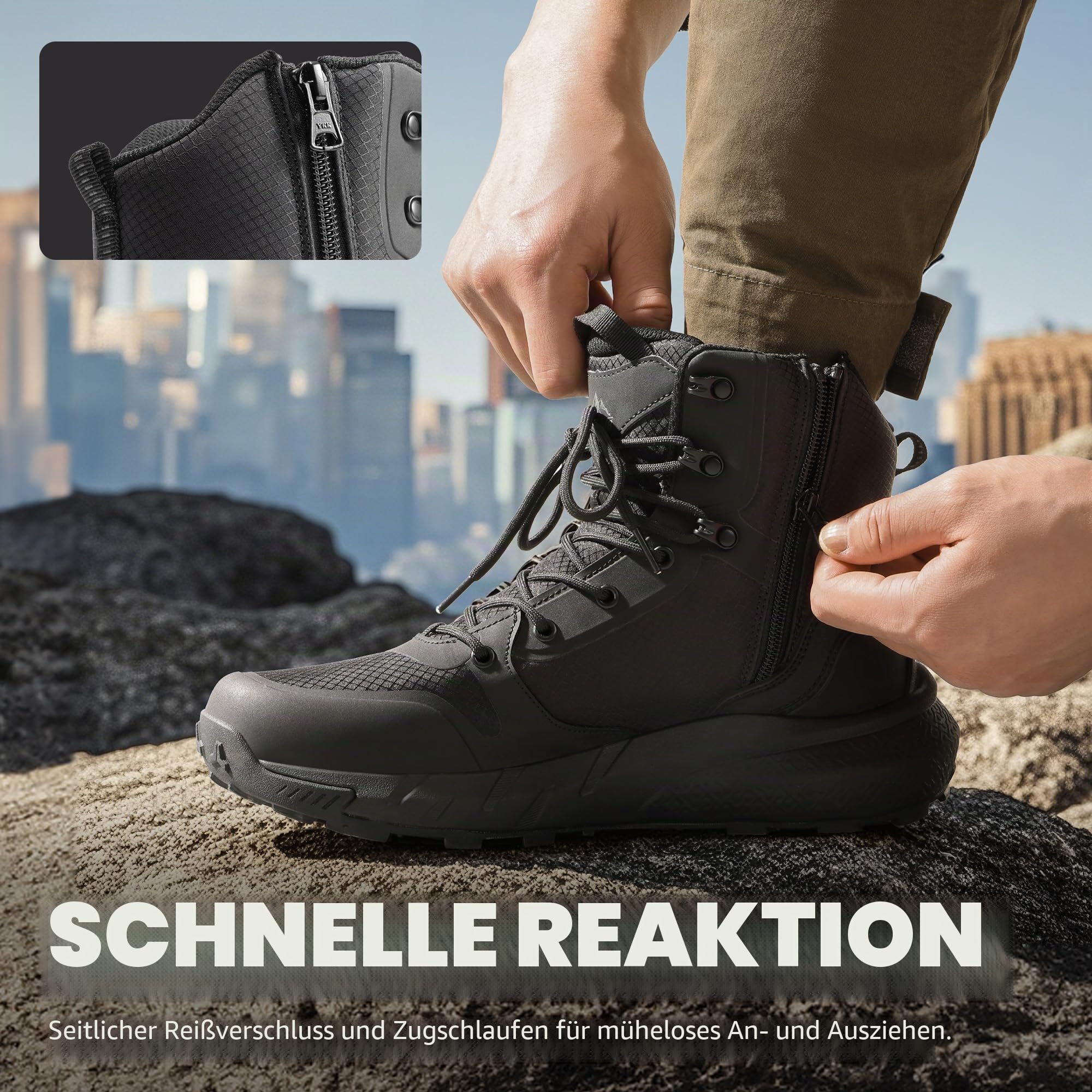 NORTIV 8 Herren Militärische Taktische Stiefel Leichte Bequeme Stiefel für die Arbeit den ganzen Tag Seitlicher Reißverschluss Motorrad Kampf Wanderschuhe