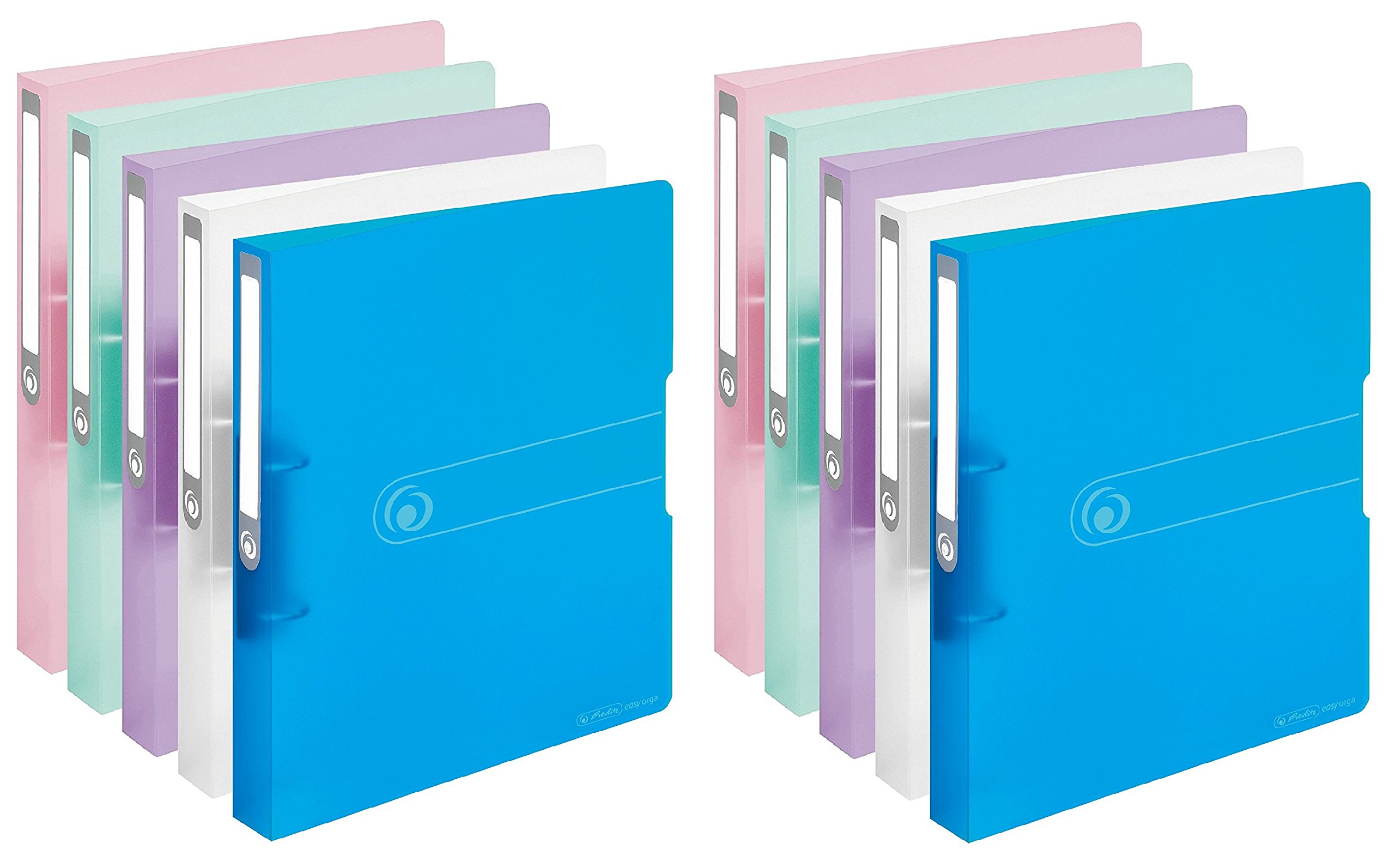 Herlitz Ringbuch, A4, 2 Ringe, 25mm, PP-Folie (5 Farben je 2, 4er Pack)