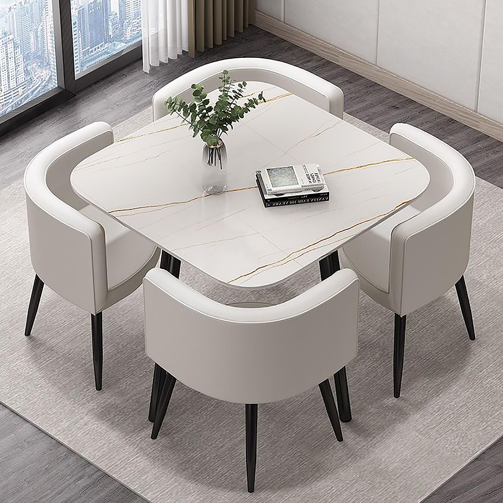 OLSKFUH Modern Round Dining Table Set With 4 Chairs For Business Meetings And Office Conference Small Round Coffee Table And Chair Combination Pu 6,Pu-3-80 * 80 * 73cm
