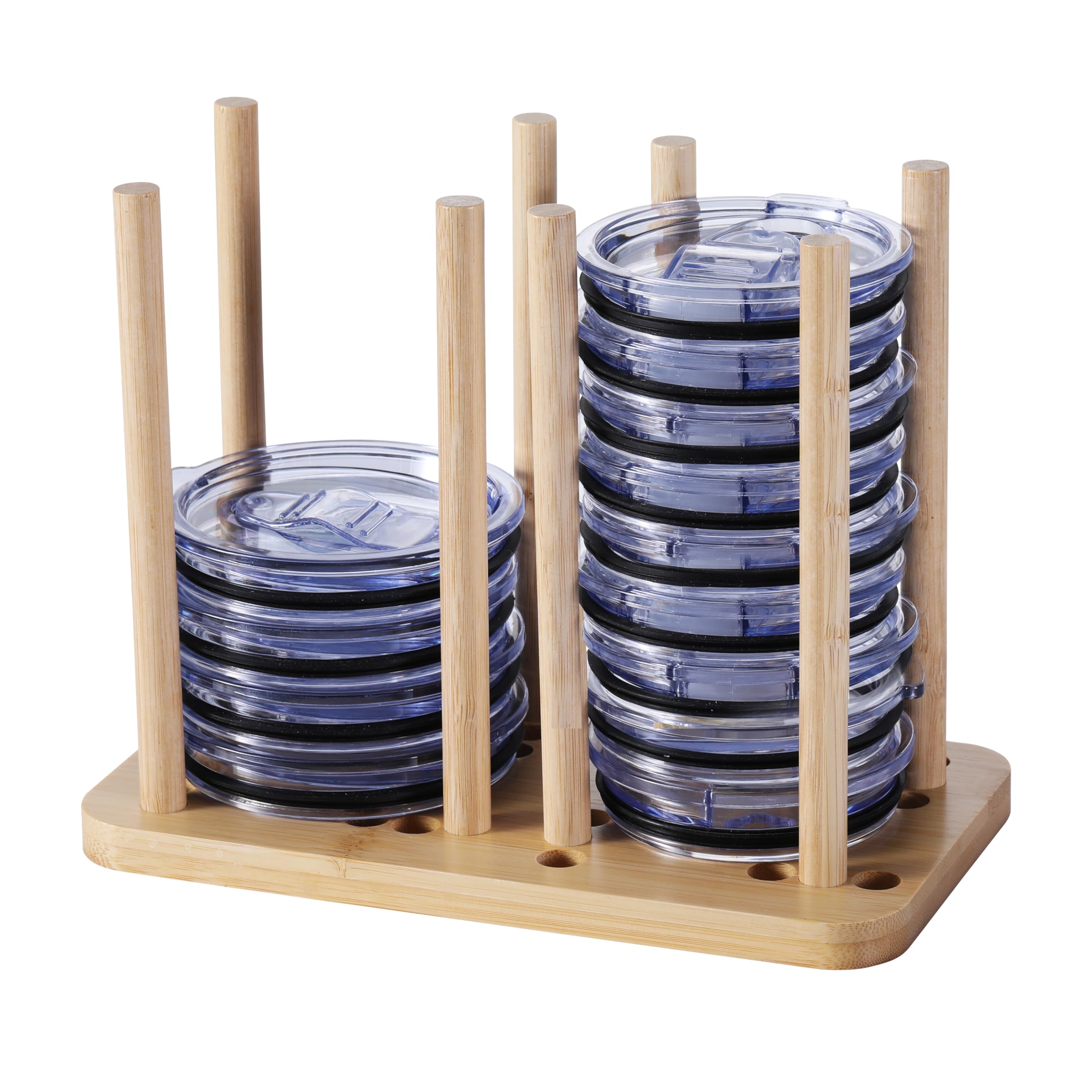 ZUJJAFYAdjustable Tumbler Lid Organizer, Bamboo - Holds up to 20 Lids