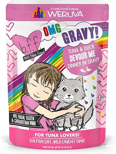 Vista 14 de Weruva B.F.F. OMG - Best Feline Friend Oh My Gravy!, Booya! - Alimento para gatos con carne de res y pollo en salsa, bolsa de 2.8 onzas