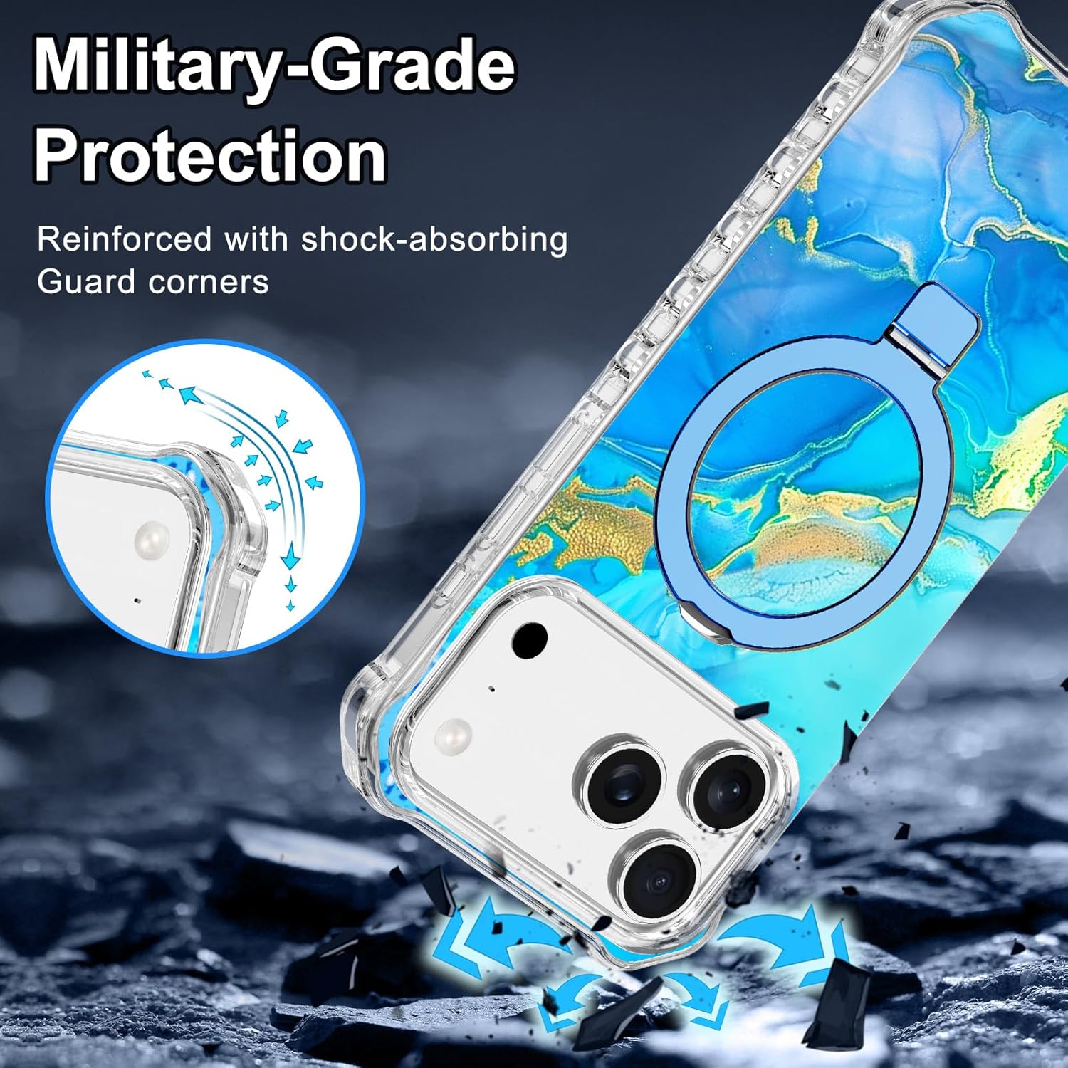 for iPhone 17 Pro Case,[Compatible with MagSafe][Invisible Magnetic Ring Stand],Slim Iridescent Wavy Women Girls Case for Apple iPhone 17 Pro 6.3"(2025),Light Blue - Image 7