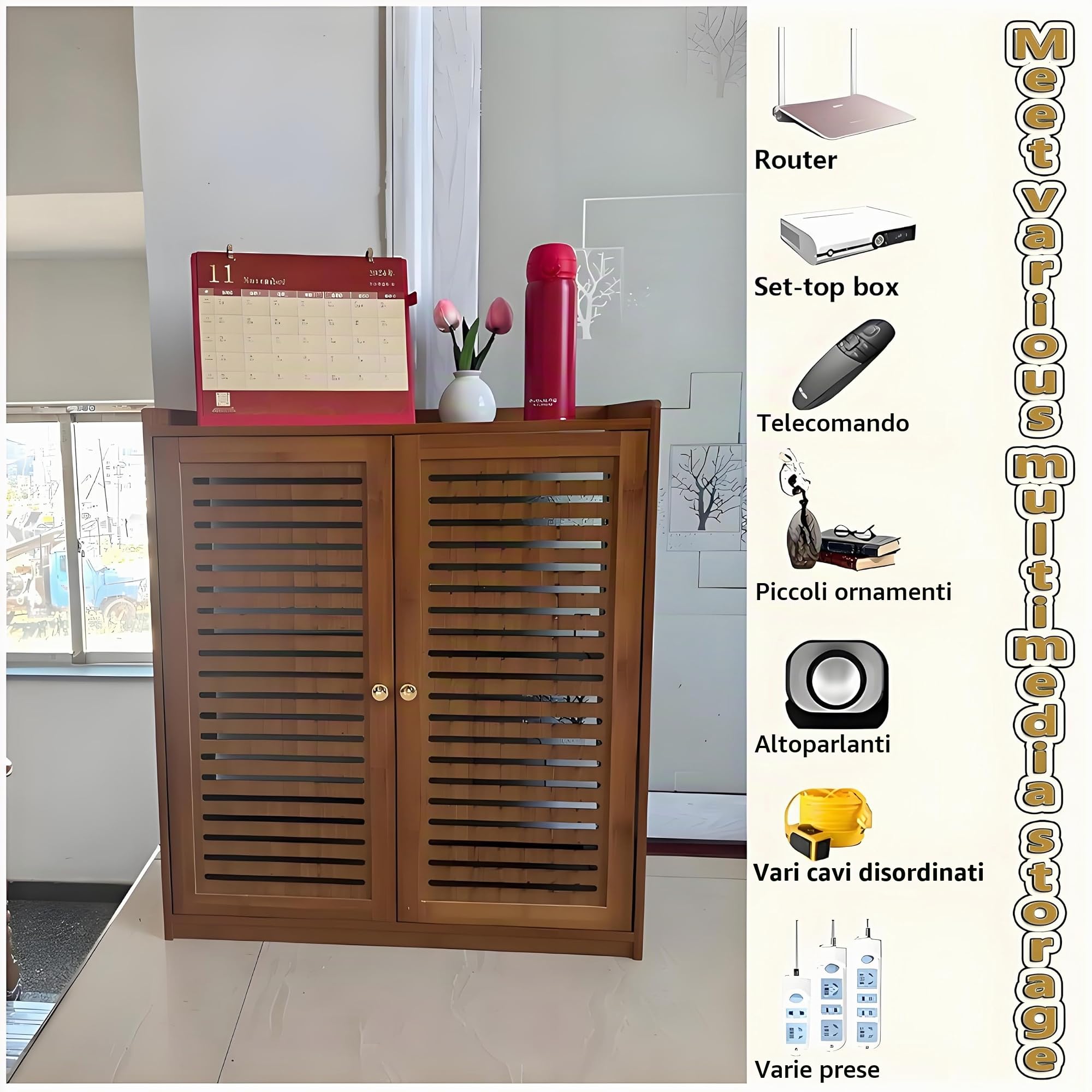 Scatola Router WiFi Scatola di Immagazzinaggio, Scatola Porta Router, Scaffale WiFi, Cavo Organizer Box, Immagazzinaggio Nascondi Cavi(Brown)