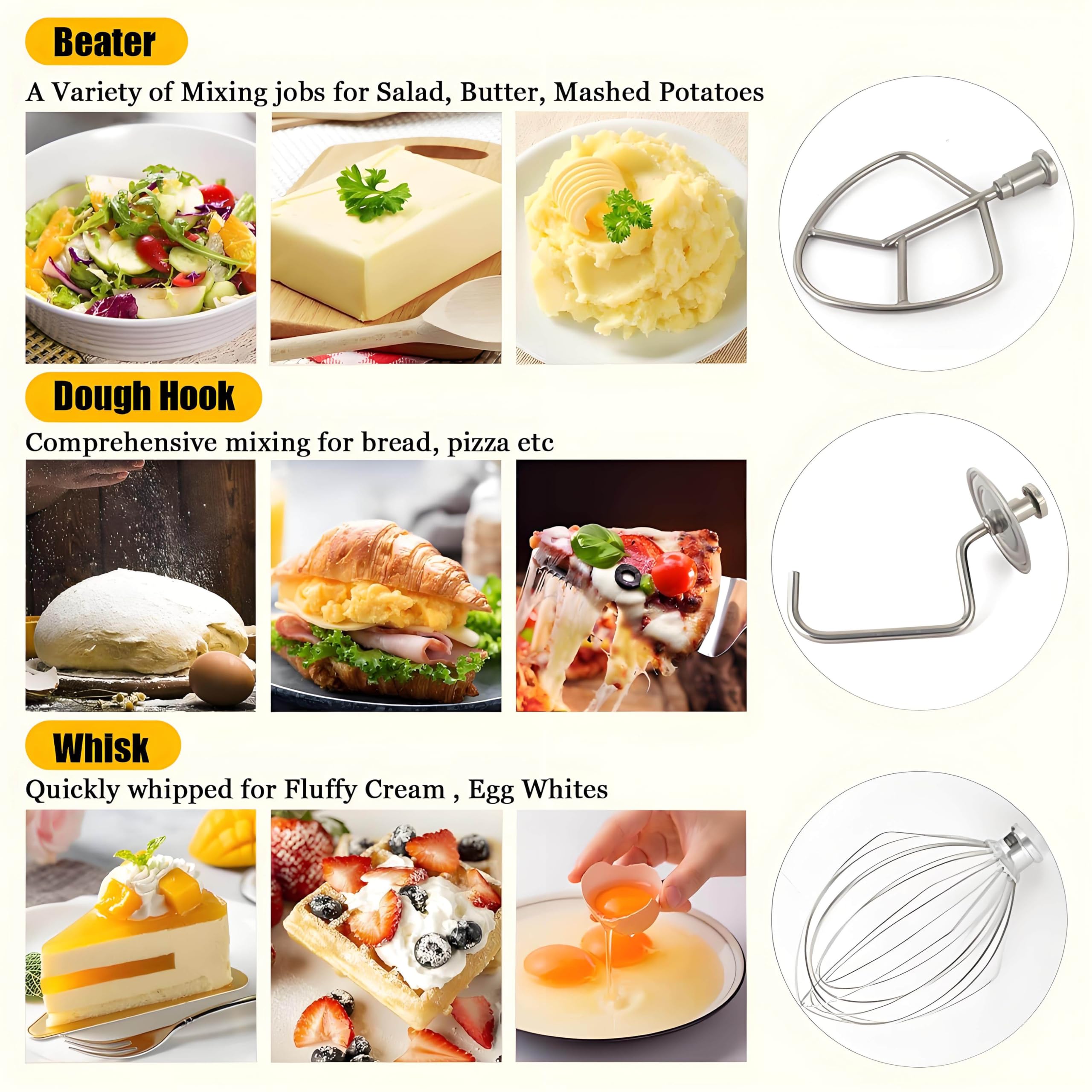 Impastatrice Commerciale Elettrica a Fustino, Planetaria 3 in 1 con Gancio Impastatore, Impastatrice in Acciaio Inossidabile 5L/7L/10L, Miscelatore Multifunzione per Pizzeria e Panificio 5L