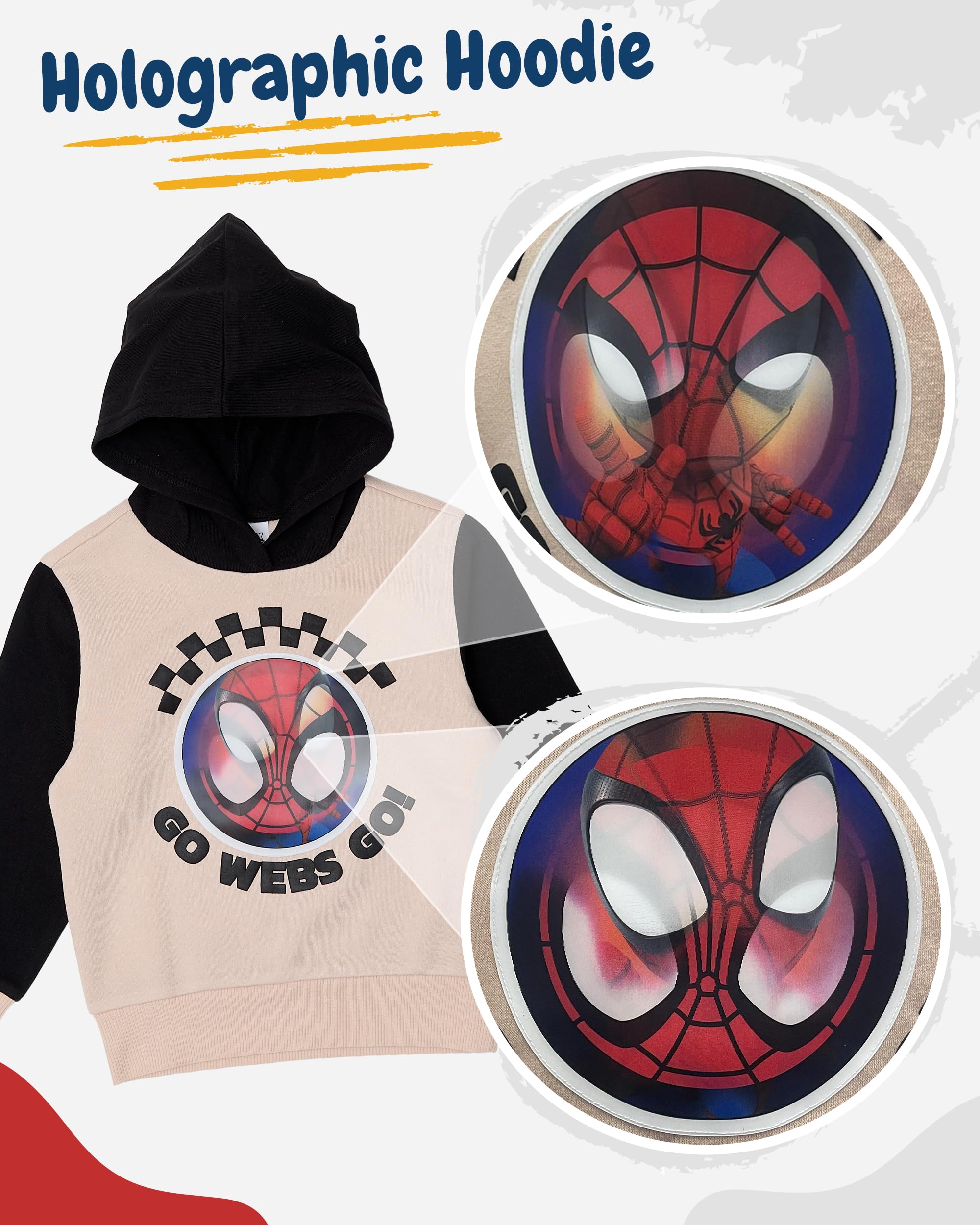 Disney Spider-Man Toddler Boys’ Outfit Set - Two Piece Hoodie Sweatshirt with Holographic Patch & Puff Ink Jogger Pants (Brown, 2T)