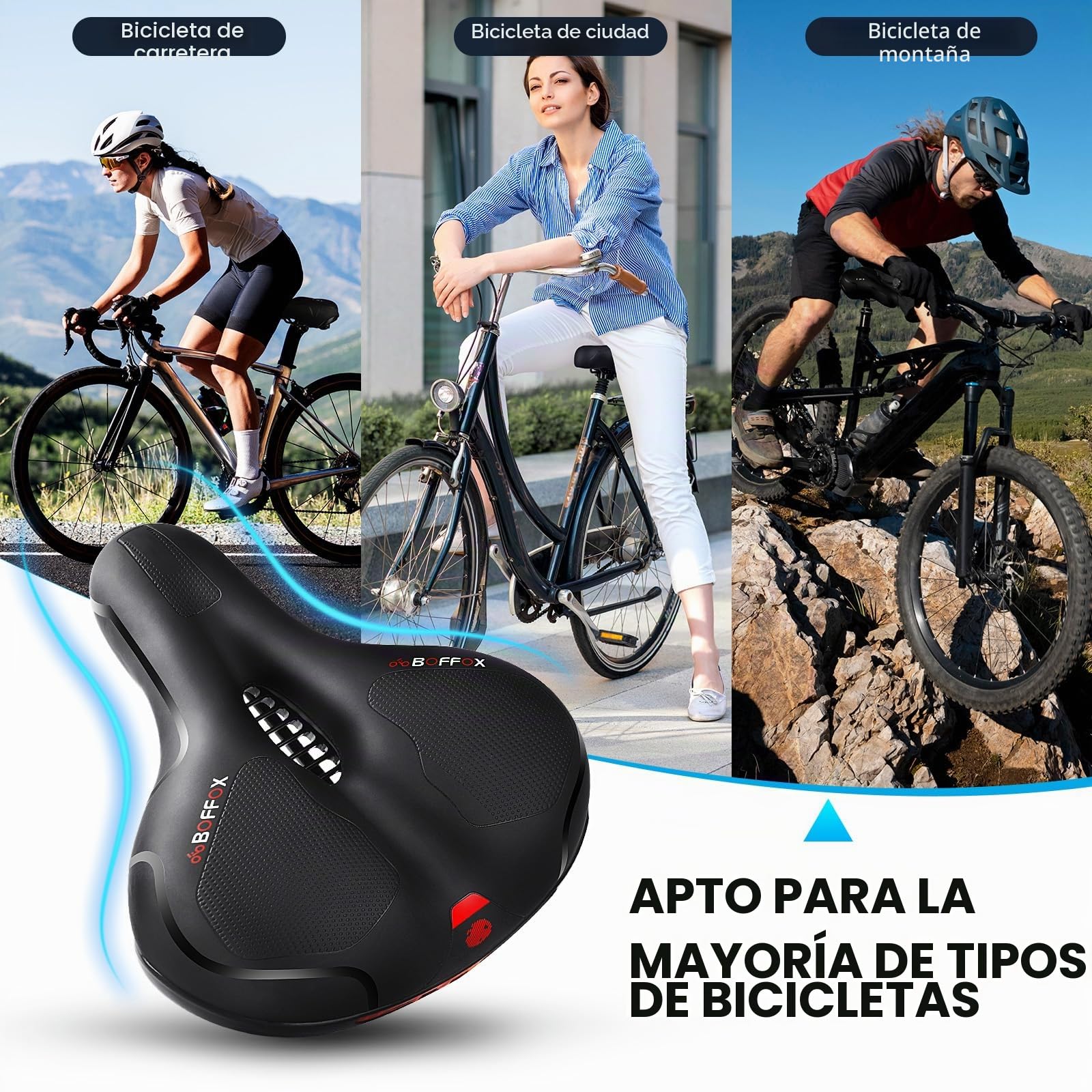 Sillín de Bicicleta para Hombre y Mujer con cómodo y Suave Espuma viscoelástica de Gel ergonómico, cómodo Asiento de Bicicleta para MTB, Bicicleta de Carretera, Trekking