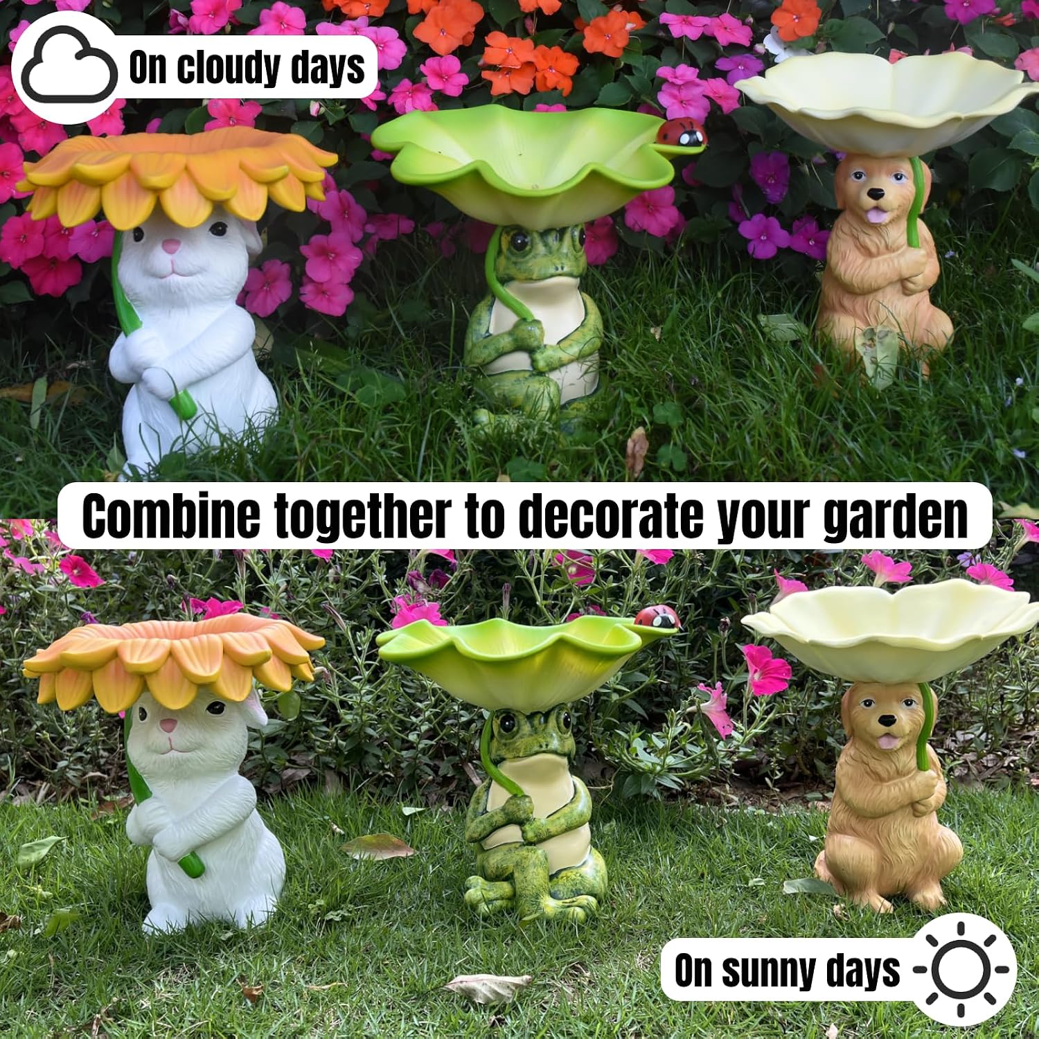 Dog Statues Outdoor Solar Garden Decor Resin Dog Garden Statue with Bird Feeders and Lights Outdoor Decor for Outside Yard Lawn Decorations Gifts for Mom 8.25 * 8.25 * 9.25 Inch