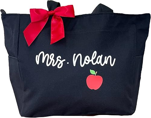 Up2ournecksinfabric LLC Bolsa de mano grande personalizada para profesores, regalo personalizado para profesor, bolsa de mano personalizada,